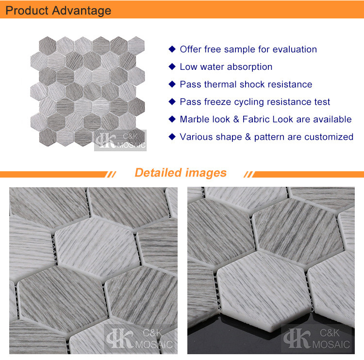 2 Hexagon Grey Wood Pattern Glass Mosaic Tile (1)