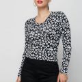 Womens Fashion Yarn Dye Jacquard Long Sleeve T-Shirts