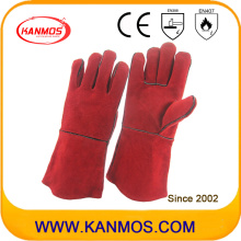 Cuero de vaca roja Split cuero industrial mano de soldadura guantes de trabajo (111032)