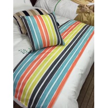 Stripe impresión microfibra reversible 3 piezas completo / Queen tamaño Duvet cubierta conjunto con botón oculto