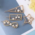 rectangle Pearl Hair Clip Gold Metal Hairgrip