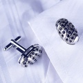 Custom Design Silver Plated Black Stones Cufflinks