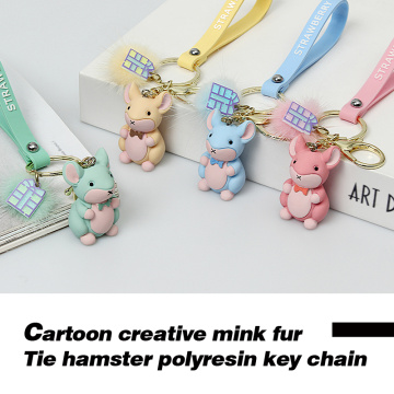 Cartoon Creative Nerz Hand Seilverschluss Fliege Hamster Schlüsselanhänger Ring