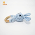 Soft Wooden Ring Crochet Bunny Rattle Teething Toys