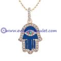 Rose Gold Dark Blue Enamel Hamsa Necklace