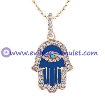 Rose Gold Dark Blue Enamel Hamsa Necklace