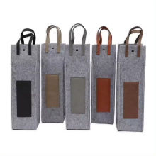 Single Wine Bottle Pu Leather Felt Tote Bag