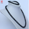 7-8mm Black Rice Freshwater Pearl Jewelry Set