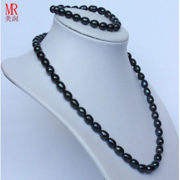 7-8mm Black Rice Freshwater Pearl Jewelry Set