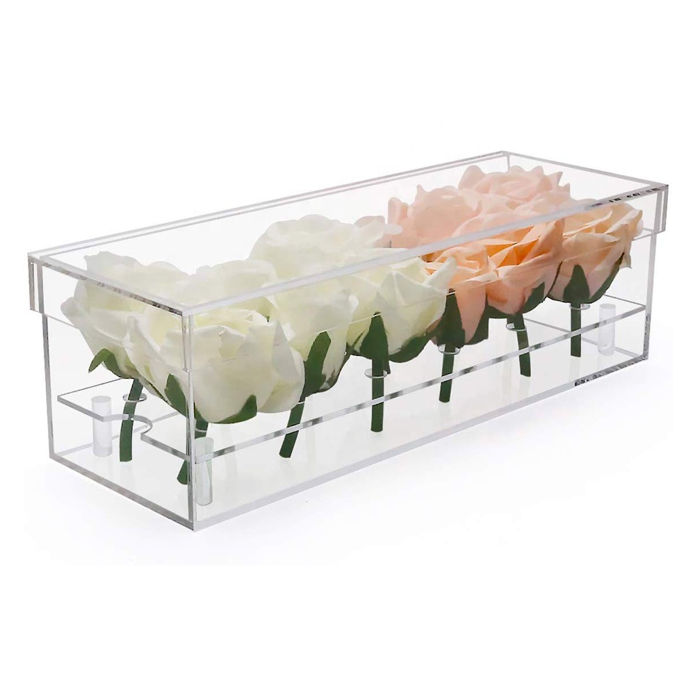 Lucite Flower Boxes Gift Case Rectangle