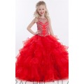 red pink Beaded orange red tiered ruffle custom-made ball gown junior girls pageant dresses LFG04