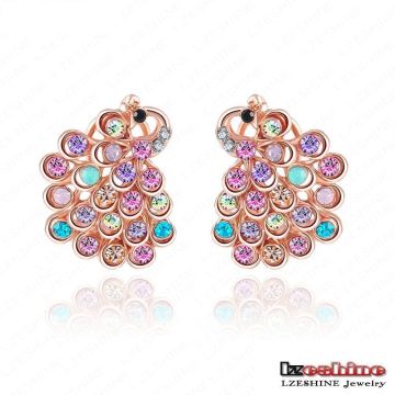 Modèles de boucles d&#39;oreilles en cristal CZ Crystal Animal Peacock pour femme (ER0015-A)