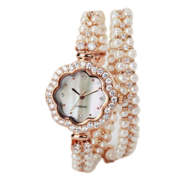 Relógio de joalheria de pulseira de pérolas feitas personalizadas