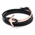 Mens leather wrap rose gold anchor bracelet