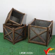 Vintage Zinc Wooden Antique Indoor Square Planter Flower Pots