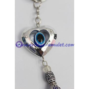 Blue evil eye heart-shaped frame key chain