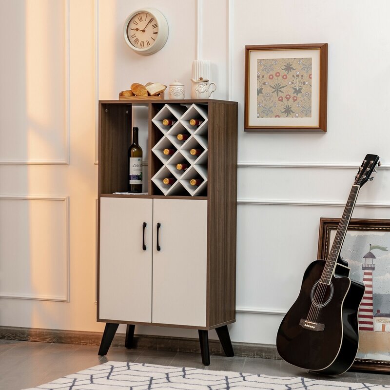 Bar Cabinet Wooden Buffet Sideboard Storage Cupboard With Wine Rack 2