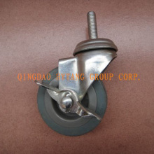Gray rubber caster wheel Threaded with brake