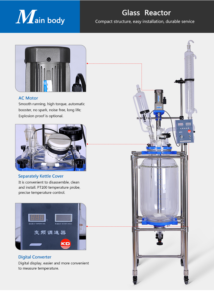 Laboratory Cylindrical Double Wall Jacketed Glass Reactors 