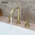 Brushed Gold Lavatory Waterfall 3 Hole Basin Faucet