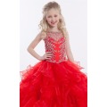 Rojo rosa Beaded naranja rojo escalonado ruffle vestido de bola por encargo júnior vestidos de desfile de las niñas LFG04