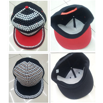 Conception populaire perle strass étoilé rivet Chapeau Casquette snapback à bord plat