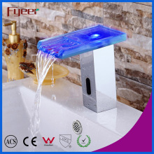 Fyeer Glass Spout Waterfall Automatic Sensor Faucet with LED Light