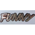 golden color funny letters sequin badge