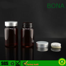 60ml 90ml 150ml Amber Plastic Pet Pill Bottle com tampão e folha de revestimento ou pressão Sensitive Liner