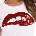 Camisetas de manga corta para mujer con estampado de labios