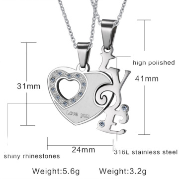 Collier amour couples pendentif en forme de coeur Fashion