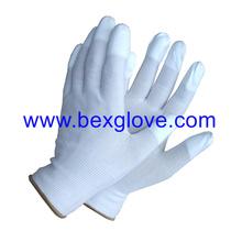 13 G Polyester Liner, White Color, Polyurethane Coated Fingertips Work Glove