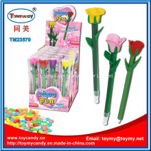 New Funny Plastic Rose Flower Pen Toy with Candy
