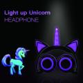 Écouteurs pliables réglables à LED avec oreille de chat licorne rougeoyante