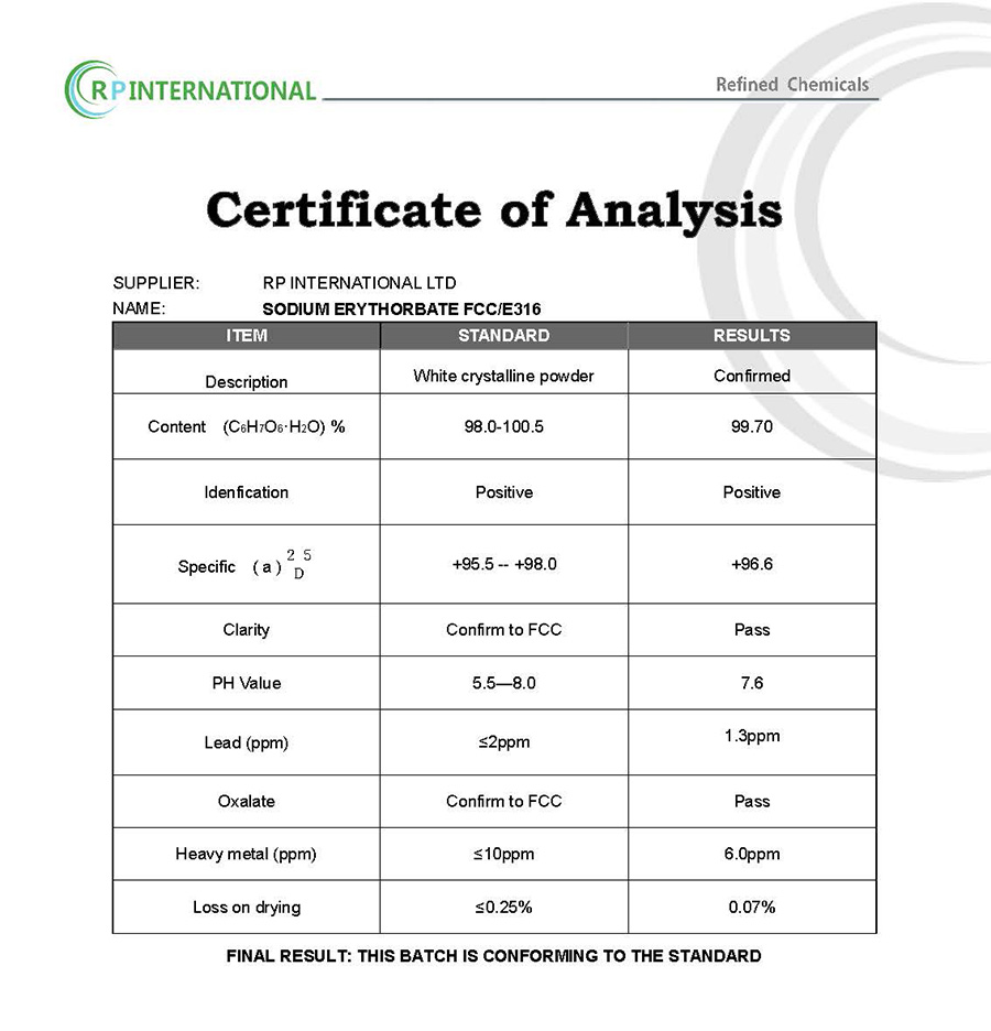 Specification-Sodium Erythorbate