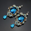 Retro Blue Crystal Drop Earrings For Women