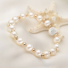 7-8mm runde natürliche Süßwasser echte Perle mit Perlen Armband (E150031)