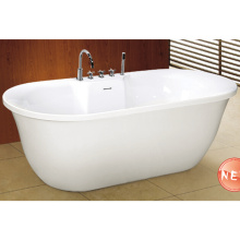 Oval Shape Slim Overflow with Faucet Freestanding Bathtub