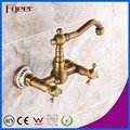 Fyeer Double Cross Handle Wall Mounted Antique Kitchen Faucet