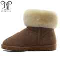 Waterproof winter genuine leather furry boots with fringe