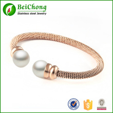 Vintage pearl bracelets bangles for women Rose gold filled stainless steel bracelet