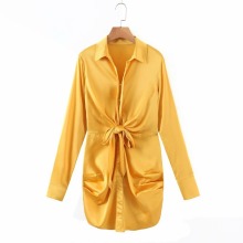 Women's Satin Deep Collar VNeck Dress