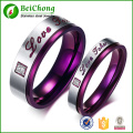 Purple Classic Titanium Steel Carve Love You Couples Ring With Rhinestone