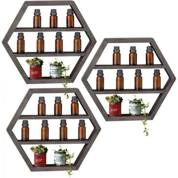 Organizador de esmalte de prateleira flutuante de madeira hexagon