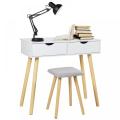 Mesa de maquiagem de molho de madeira branca com cadeira
