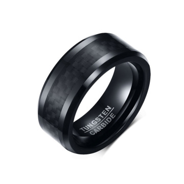 Bague en fibre de carbone tungstène noire à graver pour mariage