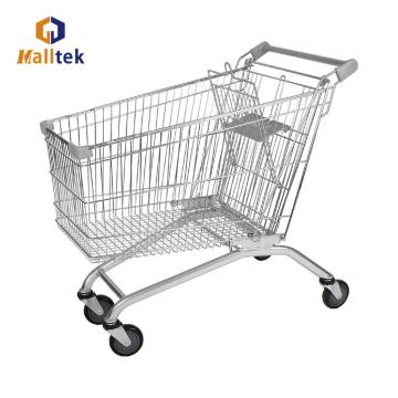 Gray Metal Shopping Cart PU Wheeled Trolley