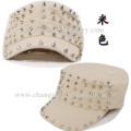 Fashion studded spiked rivet flat top cap military hat