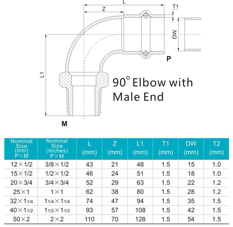 90 elbow with male end