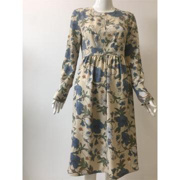 Printed Polyester Long Sleeve Dress